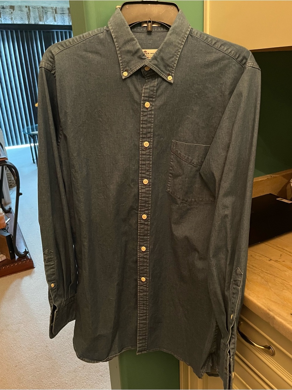 Peter Millar Men's Dark Blue Denim Button-Down Shirt. NWOT